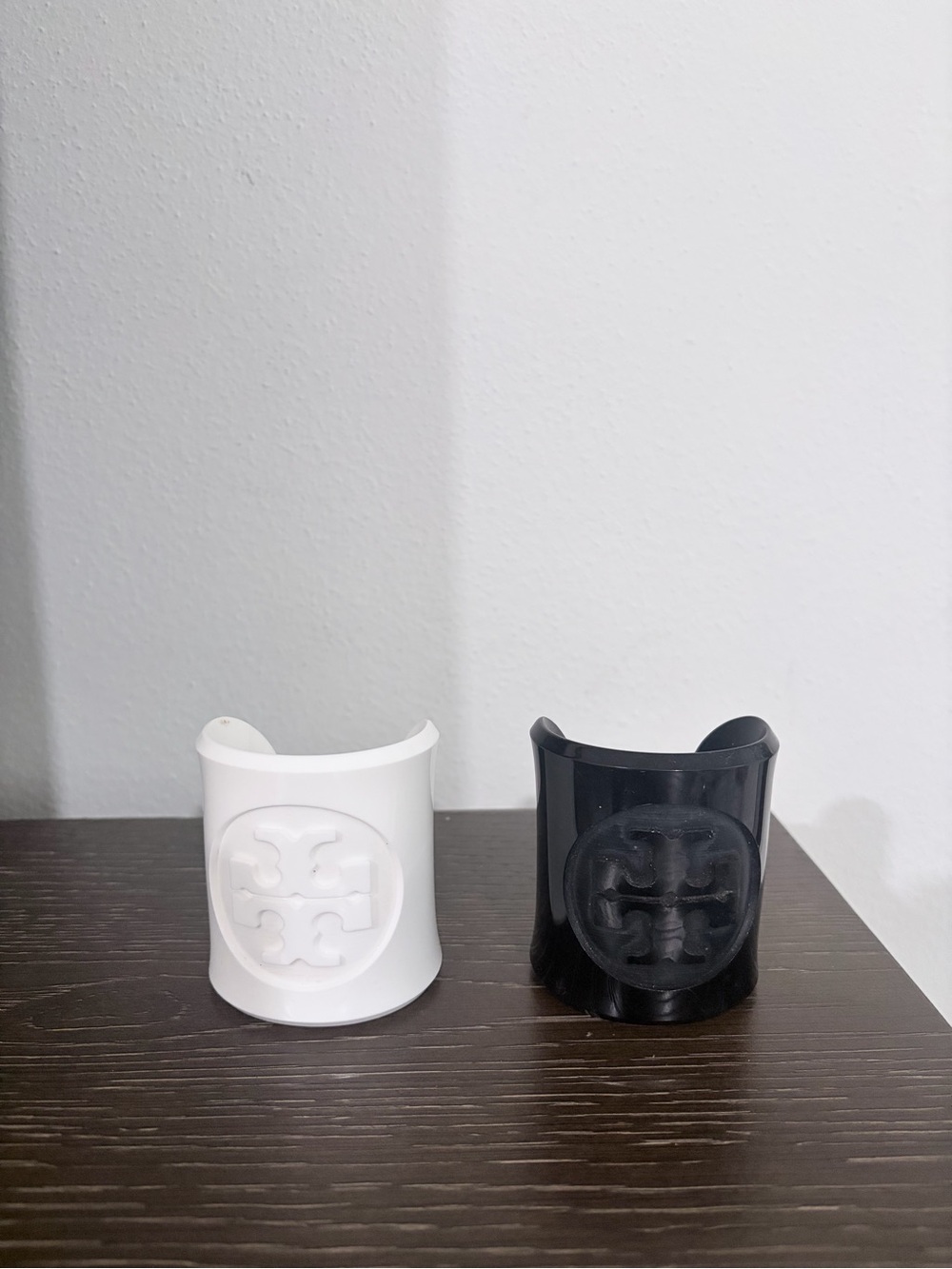 Tory Burch Black and White Resin Logo Cuff Bracelets